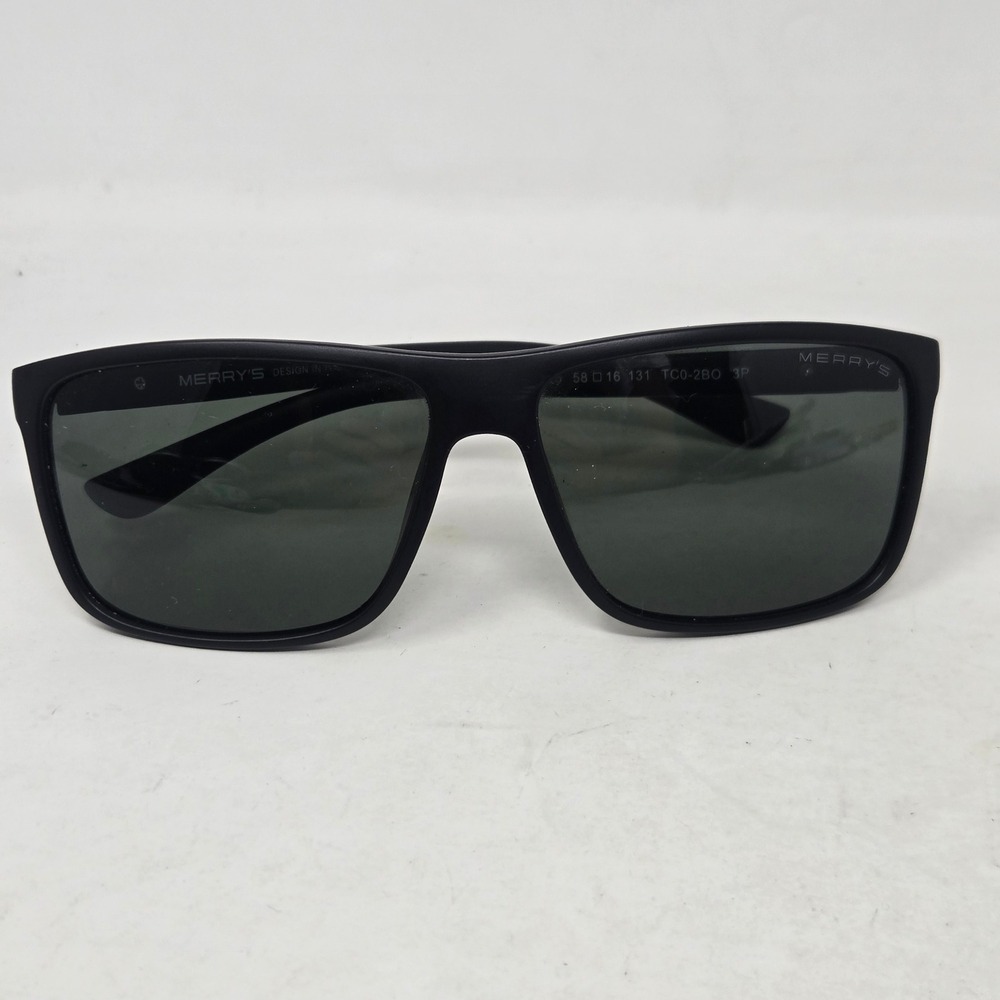 MERRYS S8225 Matte Black Polarized Rectangular Sunglasses Mens TC0-2BO 3P